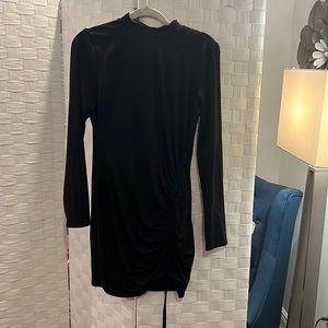 Black long sleeve dress with ruched side details